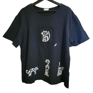 Vintage CITE Black Cat Artsy Lagenlook Top